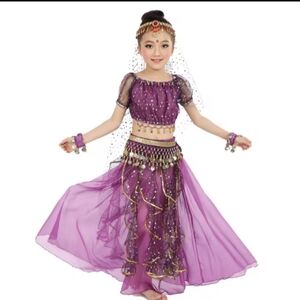 Bollywood 2 piece dance costume with lace ribbons